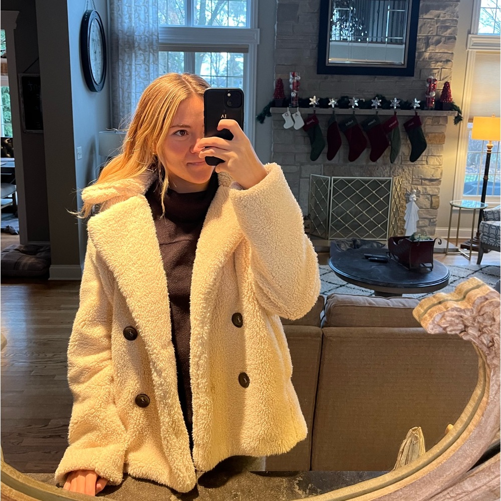 Free People Beige Teddy Sherpa Pea Coat